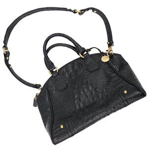 Brahmin Duxbury Satchel Black Melbourne Croc Embossed Leather Designer Purse Bag